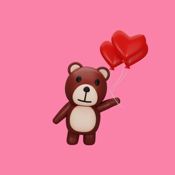 3d rendering of teddy bear with valentine's concept