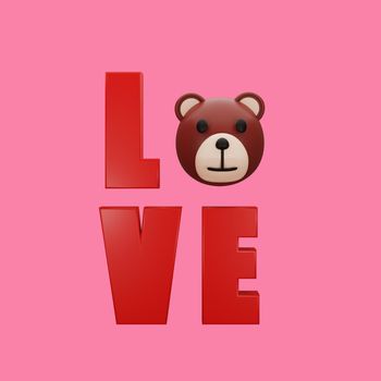 3d rendering of teddy bear with valentine's concept