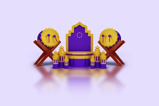 3d render Islamic Ramadan greetings, 3d ornaments and Islamic podiums