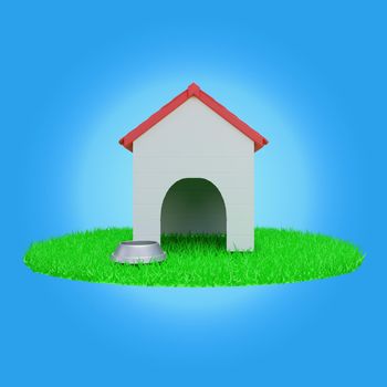 3d rendering of a dog house in the grass