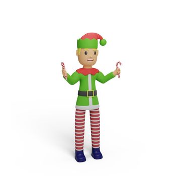 3d rendering of santa elves character with christmas and new year concept