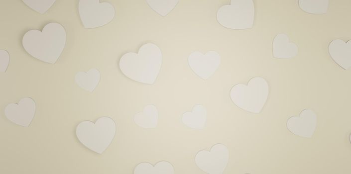 Valentine's Day background. Yellow hearts with white background. 3D Render