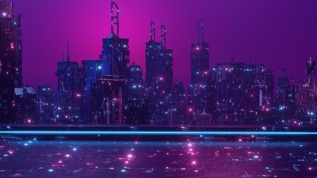 Downtown District Wonderful Neon City Banner Background 3d Render