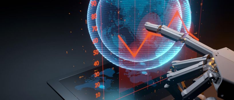 Ai Technology Robotic Automation. Economic crisis, financial background. currency economic graph chart falling , stock market crash