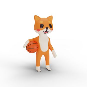 3d rendering of character corgi playing basketball