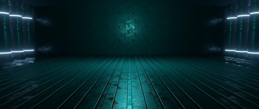 Space Futuristic Digital Technology Structure Space Lighted Blue Turquoise Background SciFi Concept