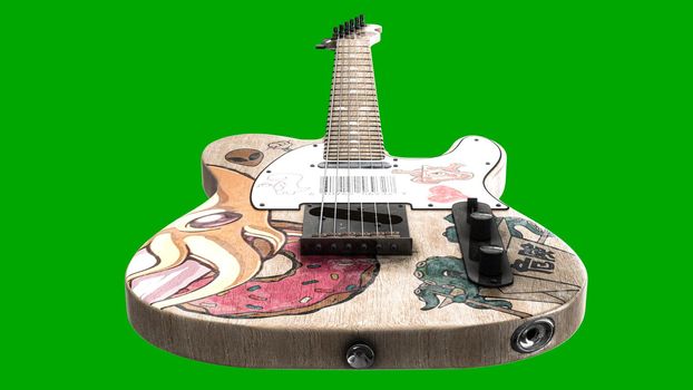 electric guitar isolated on green background 3d illustration