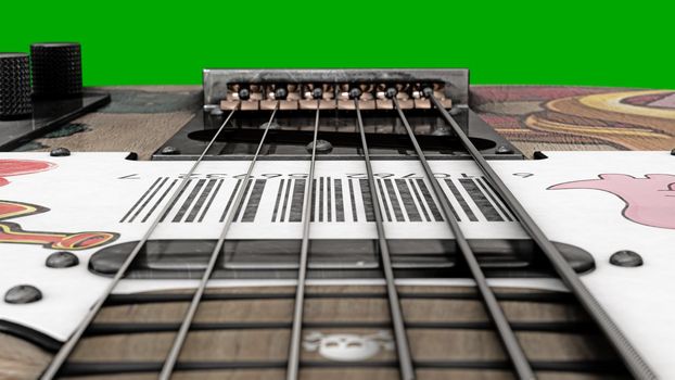 electric guitar isolated on green background 3d illustration