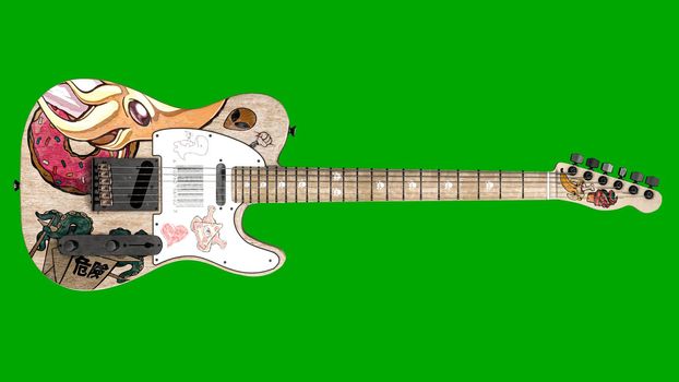electric guitar isolated on green background 3d illustration