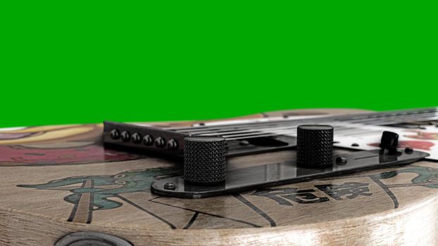electric guitar isolated on green background 3d illustration