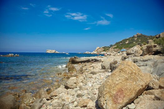 Wide angle view of a corner of paradise: Cala Sa Figu beach in Sardinia