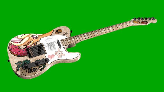 electric guitar isolated on green background 3d illustration 