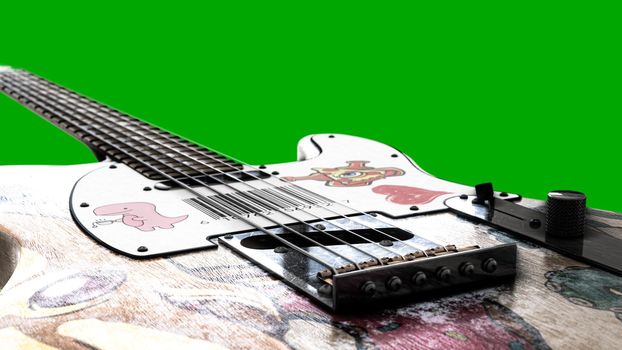 electric guitar isolated on green background 3d illustration