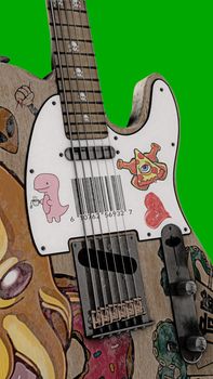 electric guitar isolated on green background 3d illustration