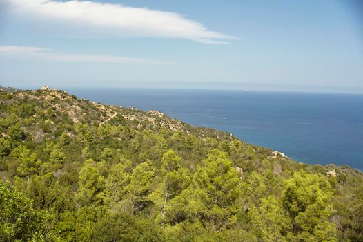 Wonderful lanscape with a portion of the south coast of Sardinia with the sea in front of you on a beautiful summer day.