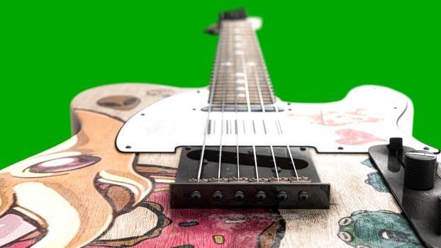 electric guitar isolated on green background 3d illustration