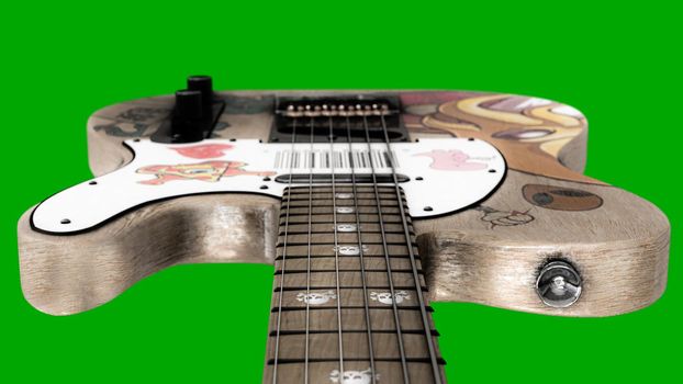 electric guitar isolated on green background 3d illustration