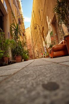 A very characteristic small alley in the heart of the city of Cagliari in Sardinia.