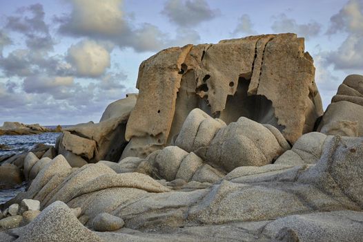 Particular granite rocks modeled and sculpted by the sea and the bad weather on the southern coast of Sardinia. Location Punta Molentis