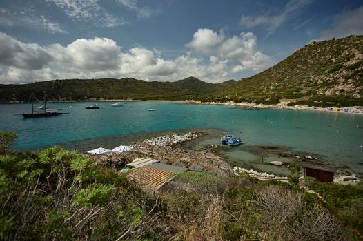 Top view of Punta Molentis beach in the south of Sardinia