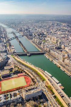 Paris cityscape seen from Eiffel Tower. Shooting Location: France, Paris