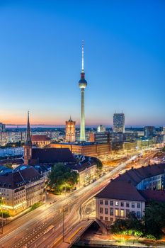 The famous TV Tower and downtown Berlin at night