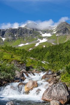 Beautiful mountain landscape near Bakka and the Naroyfjord in Norway