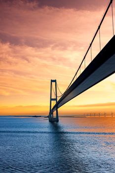 Great Belt Suspension Bridge at Sunset, Denmark