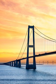 Great Belt Suspension Bridge at Sunset, Denmark