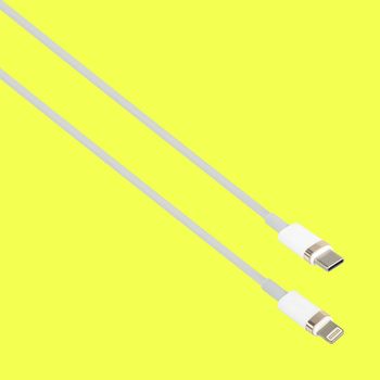 cable with Type-C and Lightning connector, on a yellow background in isolation