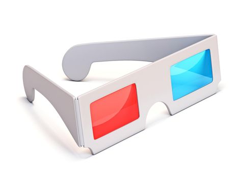 3D glasses side view 3D rendering illustration isolated on white background
