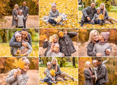 Collage of children and autumn. Selective focus. . High quality photo