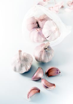 Garlics on white background, spice herb and food ingredient