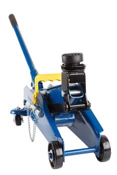 blue hydraulic car jack isolated on white background, 2 ton capacity