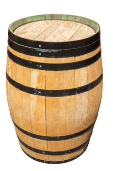 Old wooden beer barrel isolated on white background.