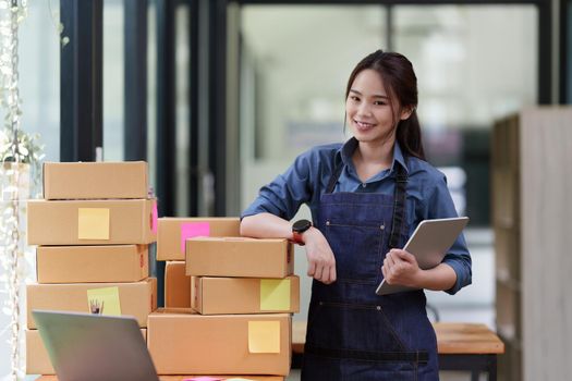 Portrait of modern Asian SME business woman entrepreneur at home office.