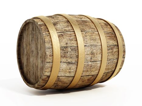 Aged wine barrel isolated on white background. 3D illustration.