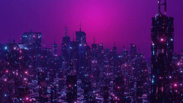 City Illustration At Night Cyber City Disco Future Wallpaper Background 3d Illustration