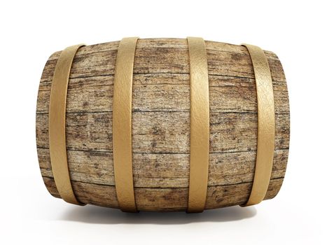 Aged wine barrel isolated on white background. 3D illustration.