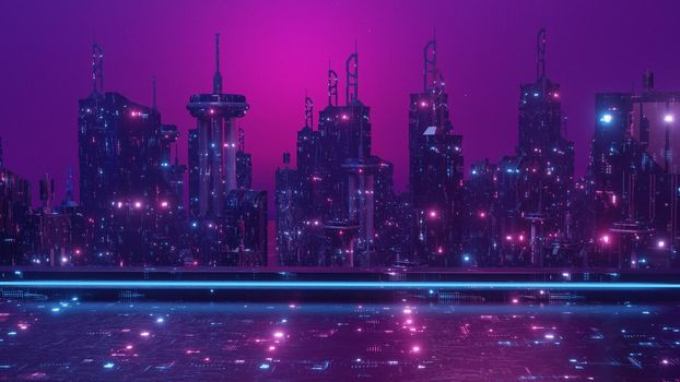 Red Purple Blue Light Cyber City Disco Future Concept Background 3d Render