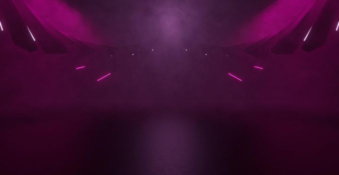 Amazing Unknown Bright Purple Empty Hallway Corridor Room Garage Studio Dance Glowing Banner Background 3D Rendering