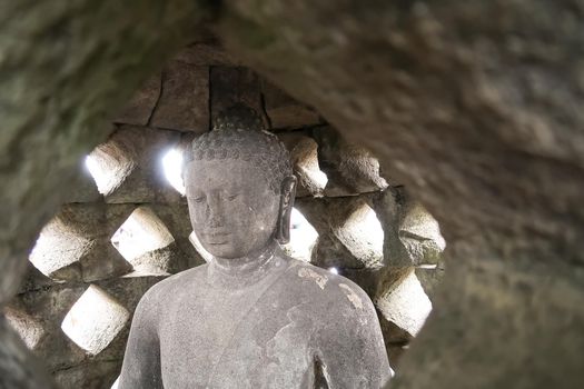 Magelang, Central Java, Indonesia, 2017, Stupa of Borobudur Stone Temple Indonesian Heritage Statue of Buddha South east asia