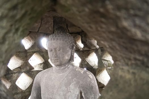 Magelang, Central Java, Indonesia, 2017, Stupa of Borobudur Stone Temple Indonesian Heritage Statue of Buddha South east asia