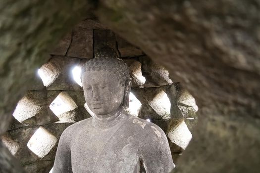 Magelang, Central Java, Indonesia, 2017, Stupa of Borobudur Stone Temple Indonesian Heritage Statue of Buddha South east asia