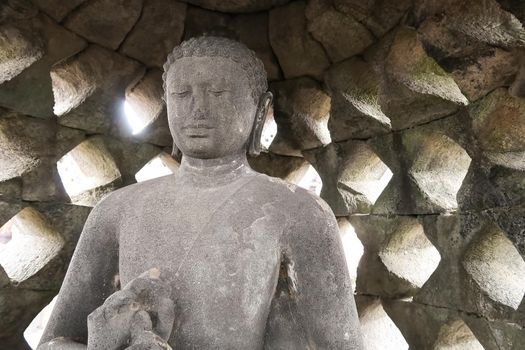 Magelang, Central Java, Indonesia, 2017, Stupa of Borobudur Stone Temple Indonesian Heritage Statue of Buddha South east asia