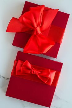 Romantic celebration, lifestyle and birthday present concept - Luxury red holiday gifts on marble