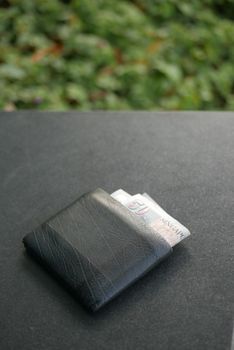 left wallet on a bench in the park ,