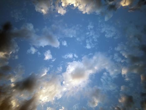 Evening sunset blue sky with clouds full screen.