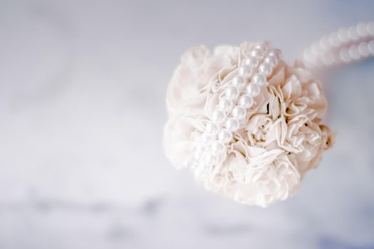 Bridal bouquet of white roses - wedding day, floral beauty, luxury event decoration concept. The happiest day of our lives