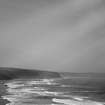 Coastal art print, monochrome and seascape concept - Atlantic ocean coast scenery, fine art